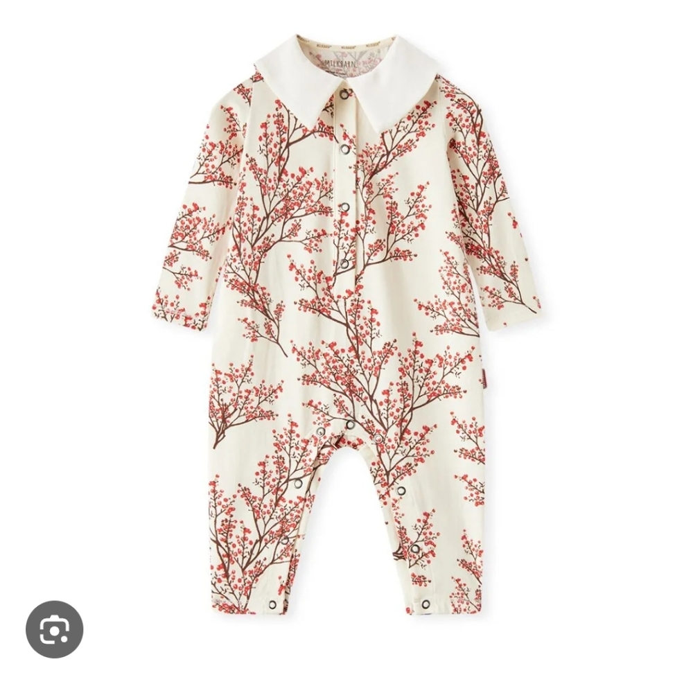 Milkbarn Cotton Stretch Long sleeve Collared Jumpsuit Winterberry 3-6 EUV